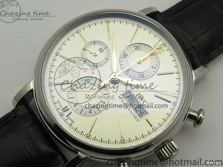 MIROTIME 0327 Snug Portofino IW391022 SS ZK 1:1 Best Edition White Dial Gold Markers On Black Leather Strap A 7130